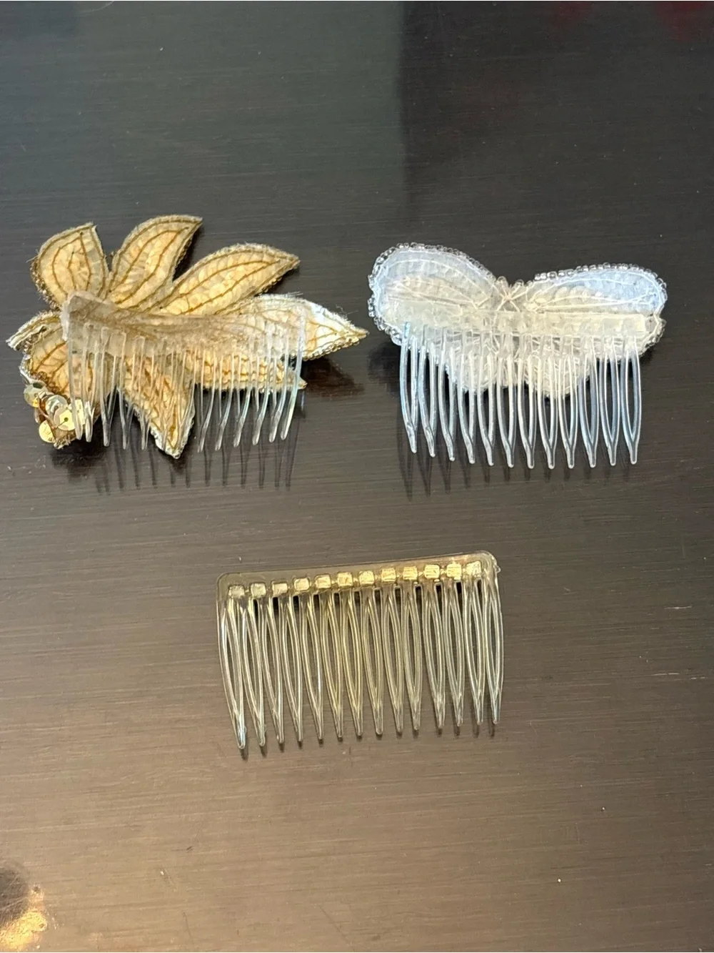 Vintage Gold and silver Sequin snd rhinestone Decorative Hair Combs - Set of 3
